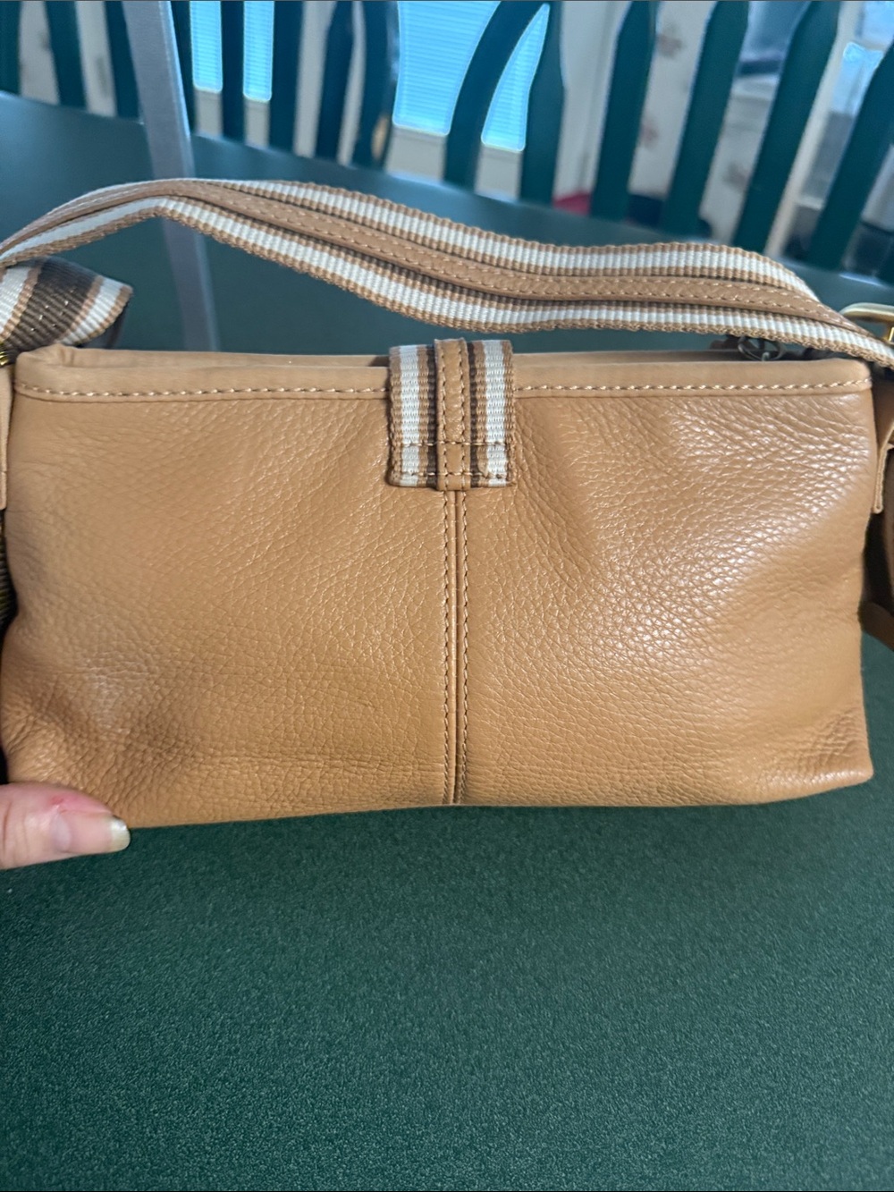 The Sak Tan Leather Shoulder Bag with Striped Strap and Tassel EUC - Picture 7 of 9